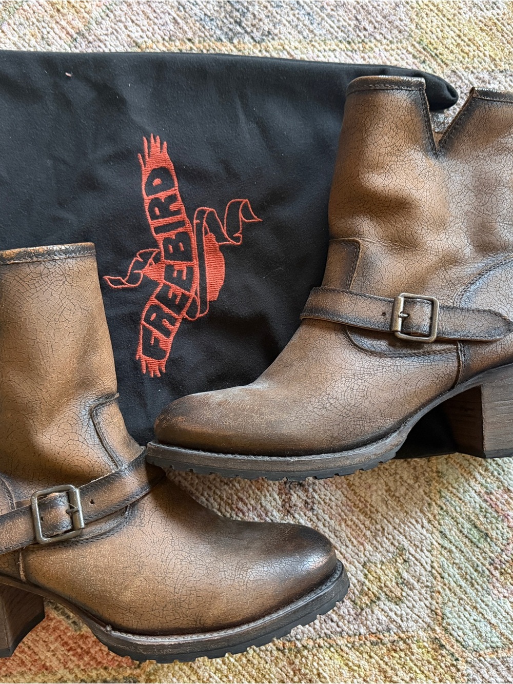 Freebird Carlito Boots Size 12 Distressed Brown Leather Buckle Ankle Boots